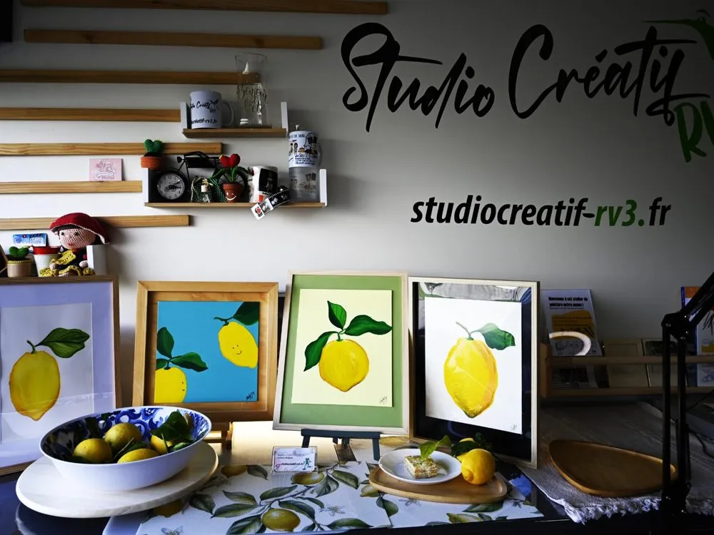 Les tableaux de citrons réalisés pendant l'atelier, au Studio Créatif RV3